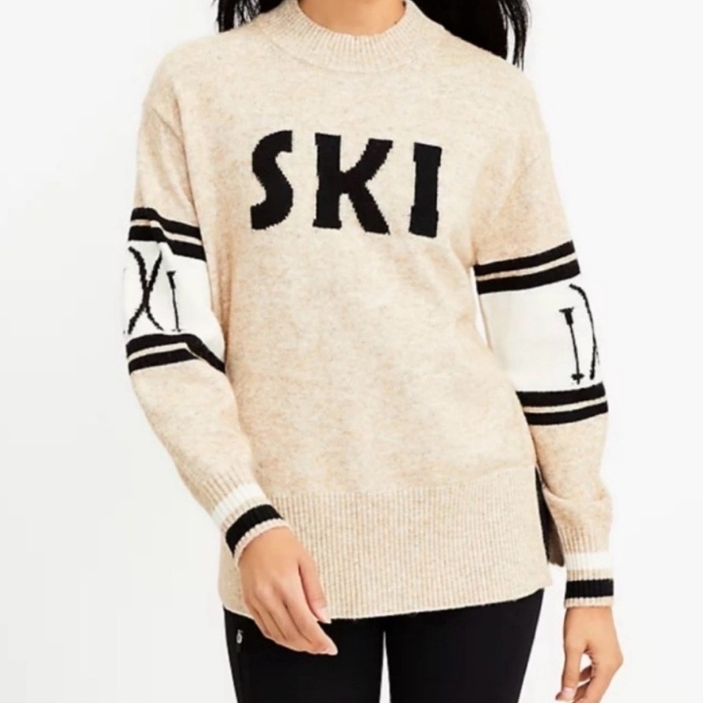 Lou & Grey Beige and Black Crew Neck Sweater